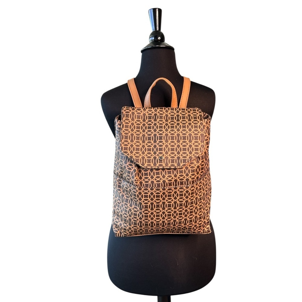 Brown Patterned Faux Leather Backpack - Picture 6 of 11
